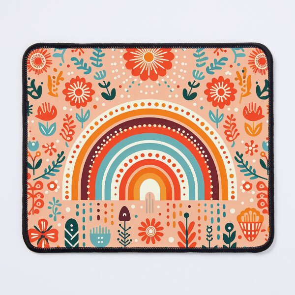 Item preview, Scandinavian Folk Art Orange Feathers Flowers and Rainbow – Bohemian Warmth and Symbolism by heidiannemorris designed and sold by FOLK ART FUSION by heidiannemorris.