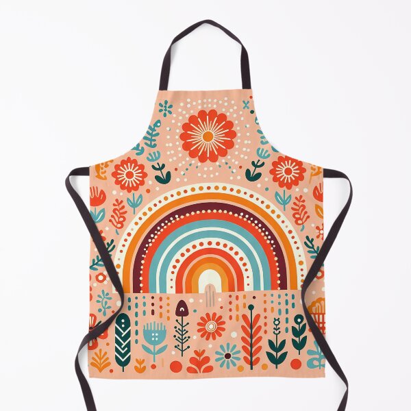 Item preview, Scandinavian Folk Art Orange Feathers Flowers and Rainbow – Bohemian Warmth and Symbolism by heidiannemorris designed and sold by FOLK ART FUSION by heidiannemorris.