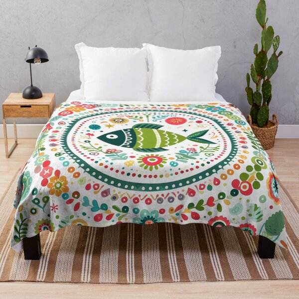 Item preview, Scandinavian Folk Art Green Fish in a flower circle – by heidiannemorris © designed and sold by FOLK ART FUSION.