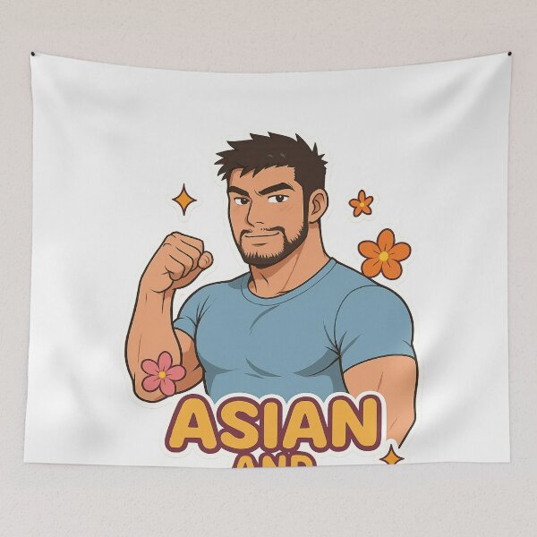 Item preview, Asian and Proud Strong Asian Man with Floral Accents for AAPI Month designed and sold by Aryabek.
