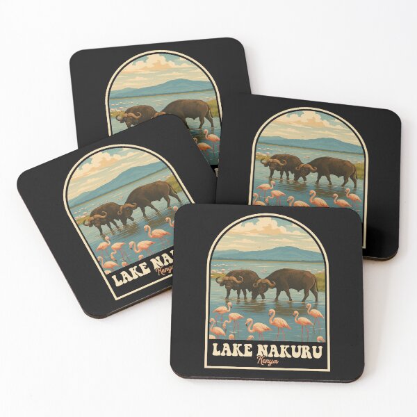Item preview, Lake Nakuru Kenya Flamingos and Buffalo Vintage Travel Poster designed and sold by JackCurtis1991.