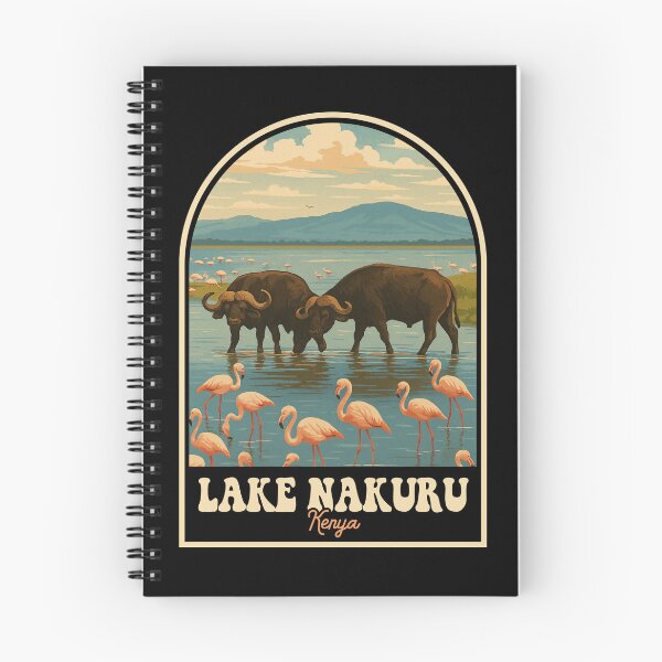 Item preview, Lake Nakuru Kenya Flamingos and Buffalo Vintage Travel Poster designed and sold by JackCurtis1991.
