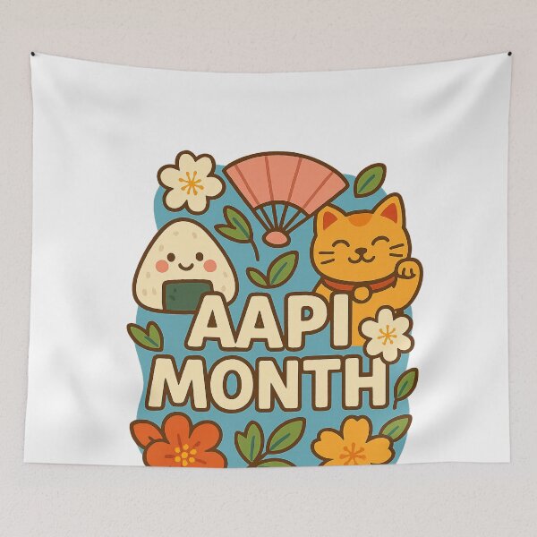 Item preview, Asian and Proud AAPI Month Cultural Icons with Onigiri and Lucky Cat designed and sold by Aryabek.