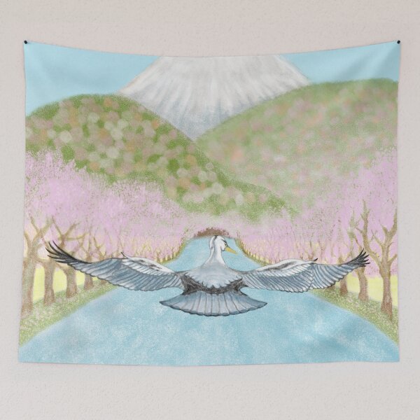 Item preview, A bird flying over a river in spring designed and sold by greenPQBstudio.