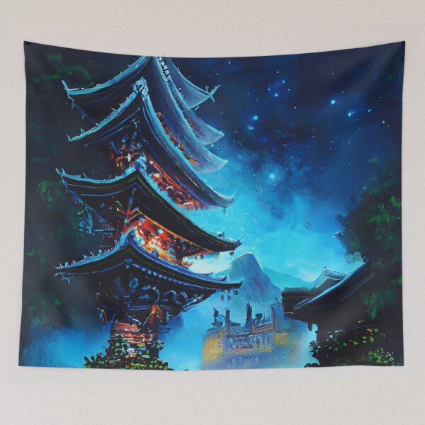 Item preview, japanese temples in night with stars designed and sold by MerryCrown.