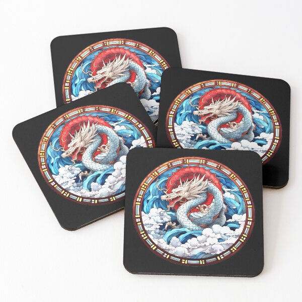 Item preview, Stained Glass Chinese Dragon Red and White Clouds designed and sold by Pixelchicken.