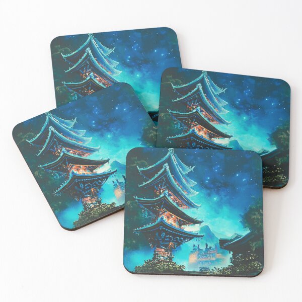 Item preview, Japanese temples in night with stars (brighter version) designed and sold by MerryCrown.