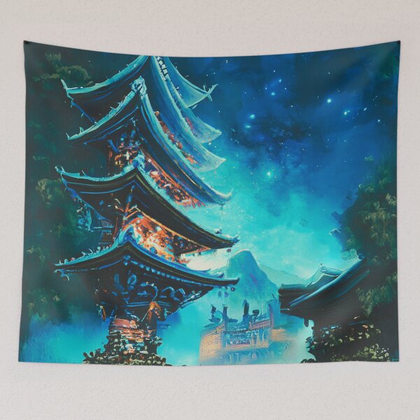 Item preview, Japanese temples in night with stars (brighter version) designed and sold by MerryCrown.