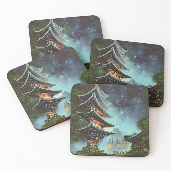 Item preview, Japanese temples in night with stars in mist designed and sold by MerryCrown.