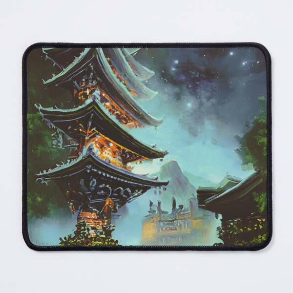 Item preview, Japanese temples in night with stars in mist designed and sold by MerryCrown.