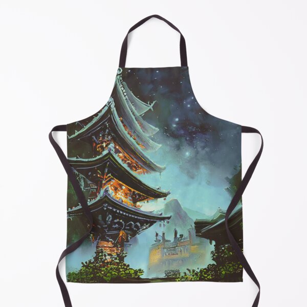 Item preview, Japanese temples in night with stars in mist designed and sold by MerryCrown.