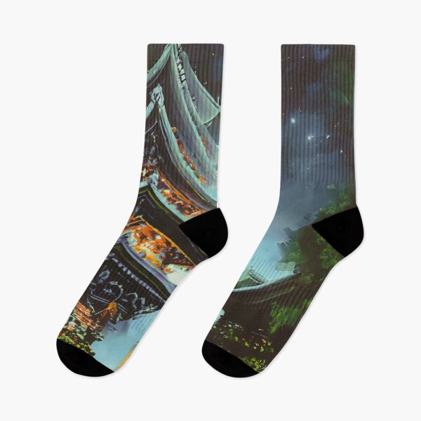 Item preview, Japanese temples in night with stars in mist designed and sold by MerryCrown.