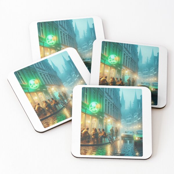 Item preview, Retro 1970s Antwerp – AI Artwork Colorful Streetside Café Scene for City Lovers, Travelers, and Vintage Enthusiasts designed and sold by knalpot-design.