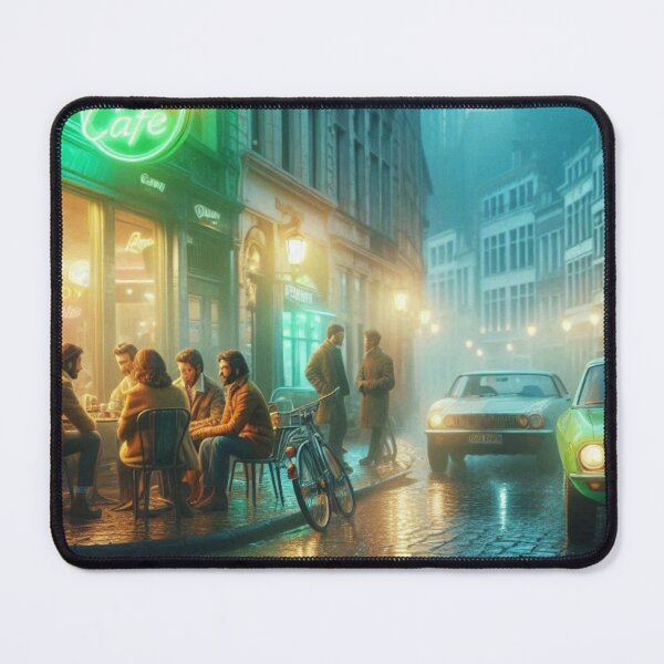 Item preview, Retro 1970s Antwerp – AI Artwork Colorful Streetside Café Scene for City Lovers, Travelers, and Vintage Enthusiasts designed and sold by knalpot-design.