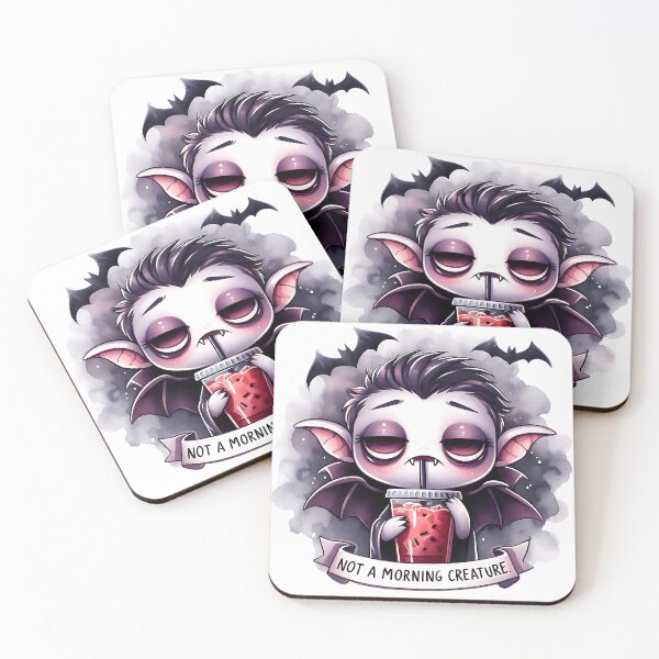 Item preview, Sleepy Vampire with Cold Coffee – "Not a Morning Creature" Watercolor Art designed and sold by Adorablehaunts.
