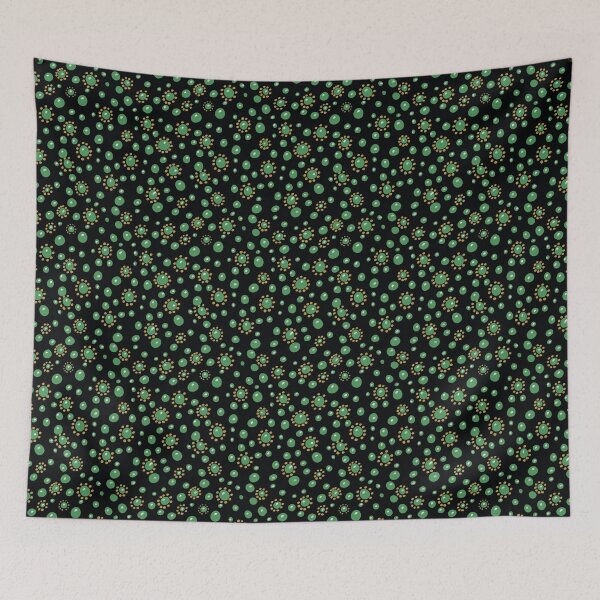Item preview, Playful green and mustard dot scatter on black designed and sold by phatlizzardart.