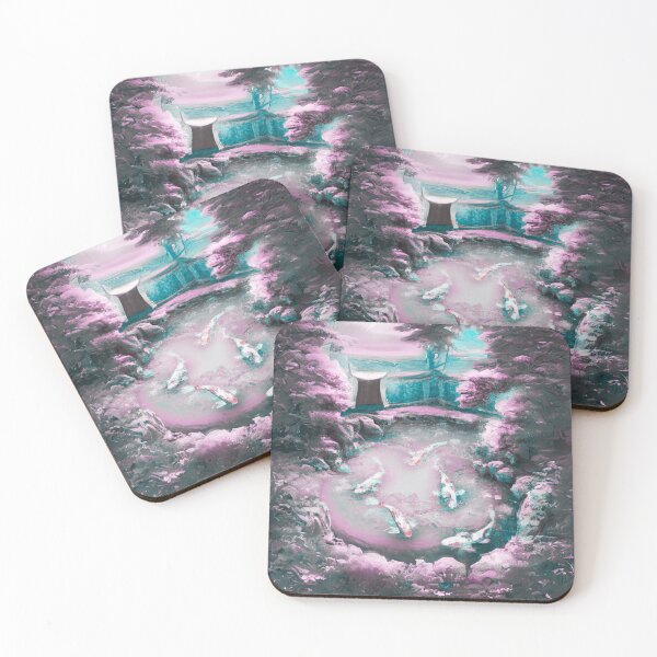 Item preview, a pond with japanese koi fishes in an japanese garden in pink designed and sold by MerryCrown.