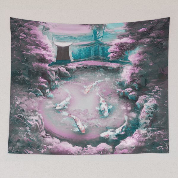 Item preview, a pond with japanese koi fishes in an japanese garden in pink designed and sold by MerryCrown.