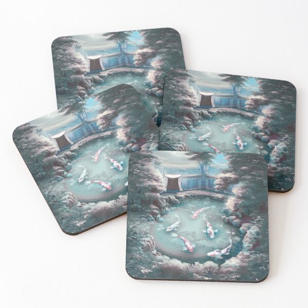 Item preview, a pond with japanese koi fishes in an japanese garden in winter designed and sold by MerryCrown.