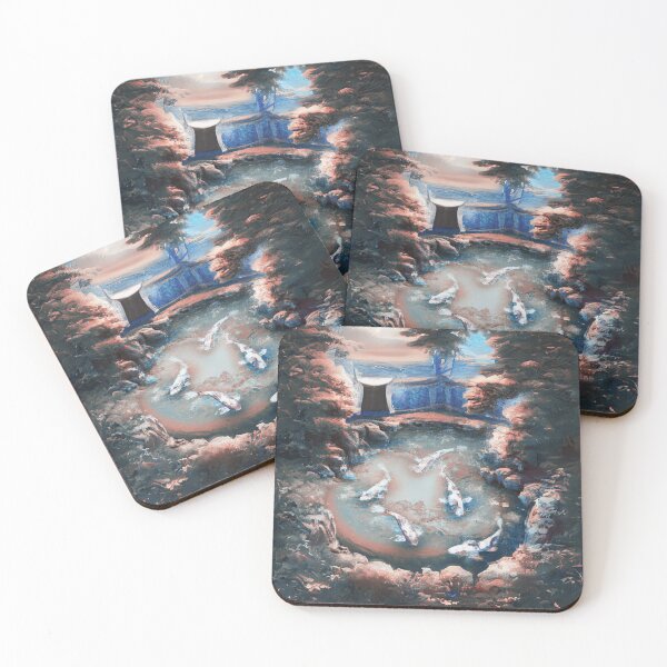 Item preview, a pond with japanese koi fishes in an japanese garden in autumn designed and sold by MerryCrown.