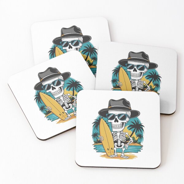 Item preview, A skeleton holds a yellow surfboard  designed and sold by jkrphoto.