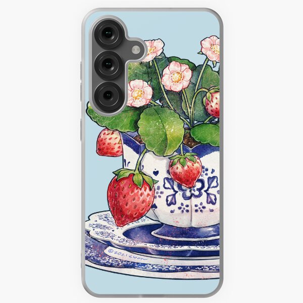Vista previa del artículo con la obra «Taza de té con planta de fresa», diseñado y vendido por DesignsBySloan.