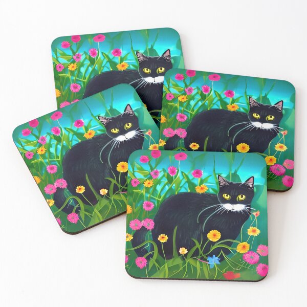 Item preview, Black Cat in a Colorful Flower Garden designed and sold by Marymarice.