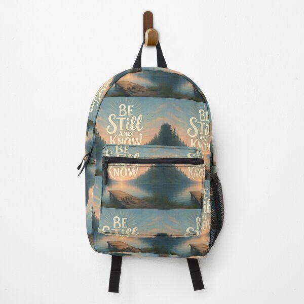 Item preview, Be Still and Know | Christian Lake Sunset Nature Scene Bible Verse Art designed and sold by Redblackman.