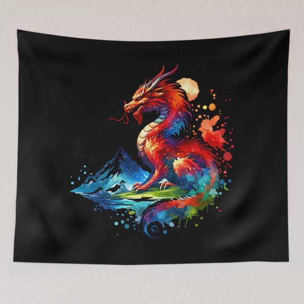 Item preview, Asian dragon in front of a mountain designed and sold by ReneMM.