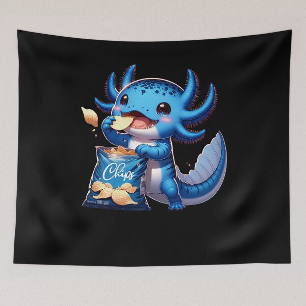 Item preview, Cute Blue Axolotl Eating Snacks Chips Lover Funny designed and sold by Kimberley King Art  King Art.