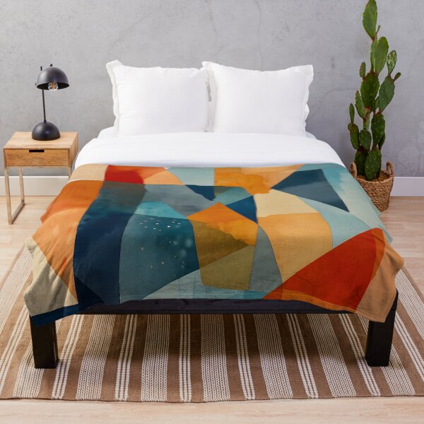 Item preview, Ángulos abstractos de azul y naranja, acuarela etérea, decoración del hogar moderna, arte de bloques de color, triángulos y formas, pintura abstracta creativa designed and sold by Kintsugi99.