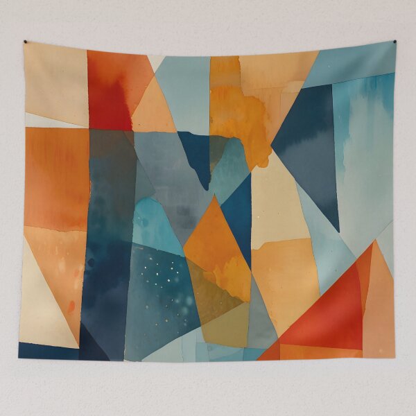 Item preview, Abstract Angles of Blue and Orange, Ethereal Watercolor Modern Home Decor, Color Block Art, Triangles and Shapes Creative Abstract Painting designed and sold by Kintsugi99.