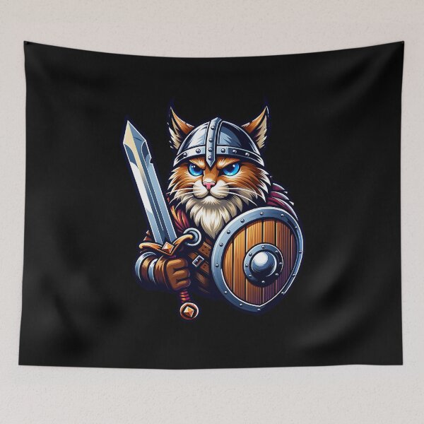 Item preview, Cool Viking Cat with Sword and Shield designed and sold by ReneMM.