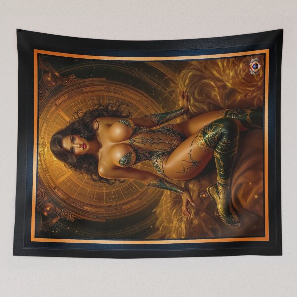 Item preview, Golden Metalwork Portraiture Of The Radiant Relia Volterra Striking AI Concept Art by Xzendor7 designed and sold by Xzendor7 Digital Art Creations.