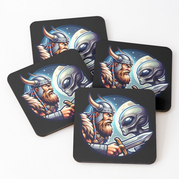 Item preview, A Viking and an alien face each other in battle designed and sold by ReneMM.