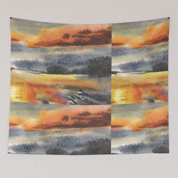 Item preview, Gorgeous Sunset Above The Waters Watercolor Landscape II designed and sold by Irina Sztukowski.