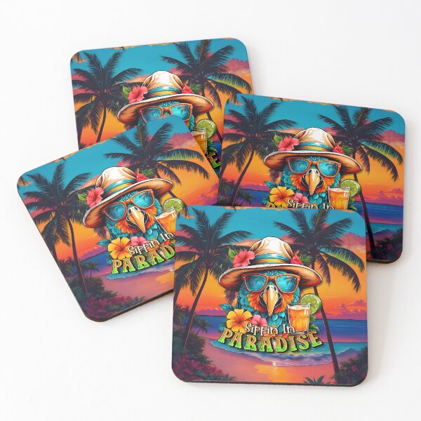 Item preview, Sippin In Paradise Vacation Parrot Tropical Summer Drinks on Beach designed and sold by MindWave THC.