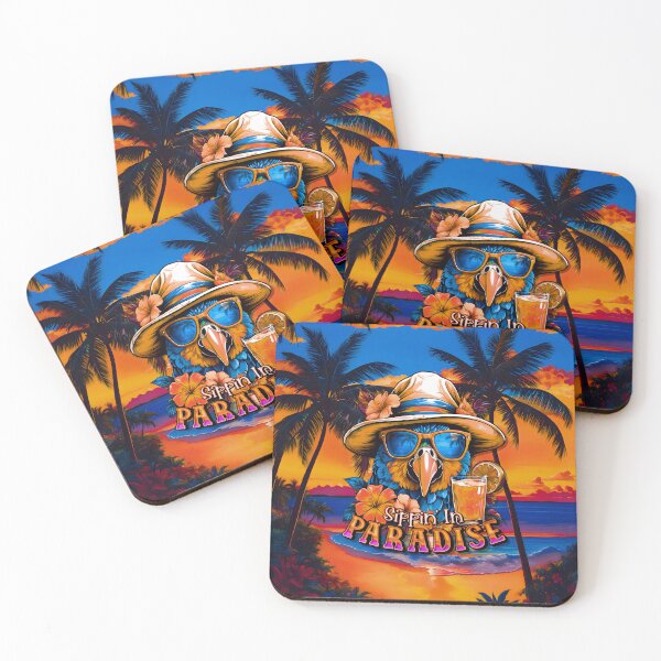 Item preview, Sippin In Paradise Vacation Parrot Tropical Summer Drinks on Beach designed and sold by MindWave THC.