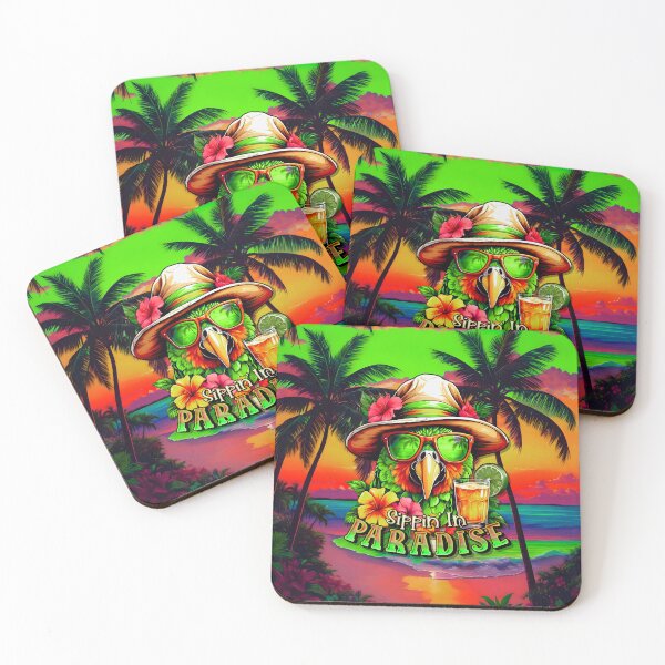 Item preview, Sippin In Paradise Vacation Parrot Tropical Summer Drinks on Beach designed and sold by MindWave THC.