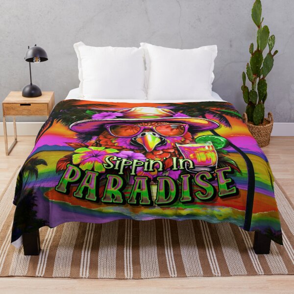 Item preview, Sippin In Paradise Vacation Parrot Tropical Summer Drinks on Beach designed and sold by MindWave THC.
