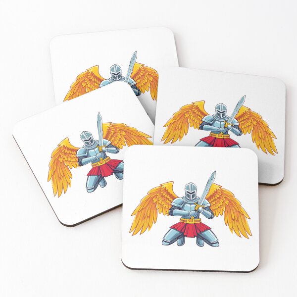 Item preview, Angel with large sword, kneeling with open wings, vector illustration, Knight angel with golden wings kneeling holding sword designed and sold by Danler.