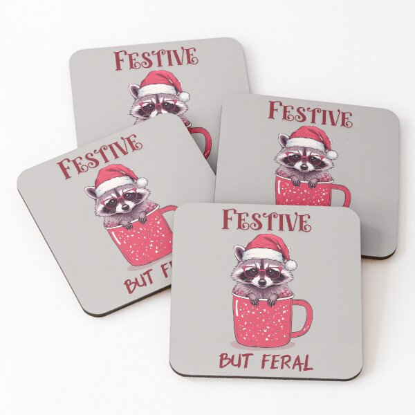 Item preview, Festive But Feral – Funny Pink Raccoon Christmas Design - Red + Dark Text designed and sold by thistledewcraft.