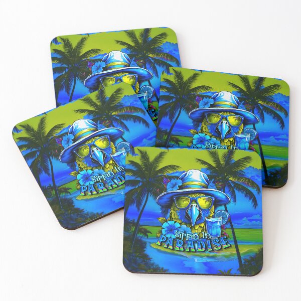 Item preview, Sippin In Paradise Vacation Parrot Tropical Summer Drinks on Beach designed and sold by MindWave THC.