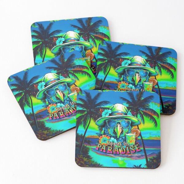 Item preview, Sippin In Paradise Vacation Parrot Tropical Summer Drinks on Beach designed and sold by MindWave THC.