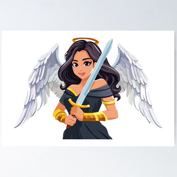 Item preview, Cute woman Angel's with open wings and sword, Valkyrie, Illustration of a winged female angel figure with flowing hair and sword designed and sold by Danler.