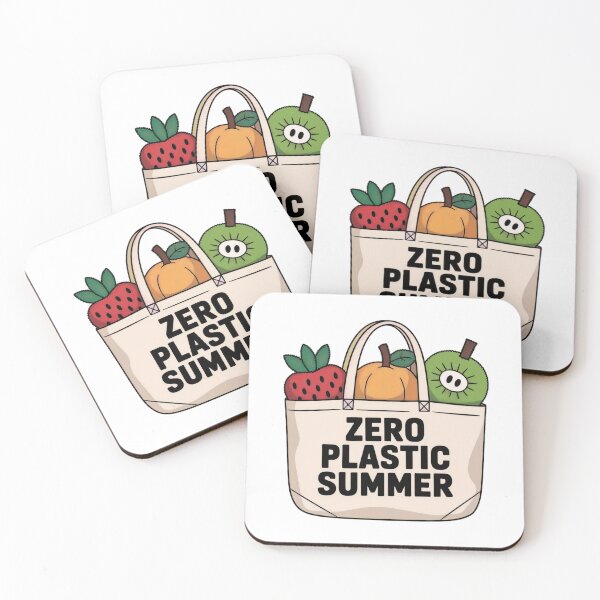 Item preview, Beige Tote Bag with Zero Plastic Summer Text and Cartoon Fruits designed and sold by Creative88Art.