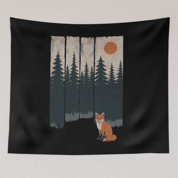 Item preview, A fox in the wild, outdoor and nature lover,s fox Silhouette In Beautiful Nature, mountains, outdoors, adventure, camping designed and sold by Collagedream.