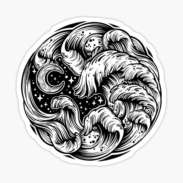 Hand drawn water waves in the sea line art drawing. Sticker