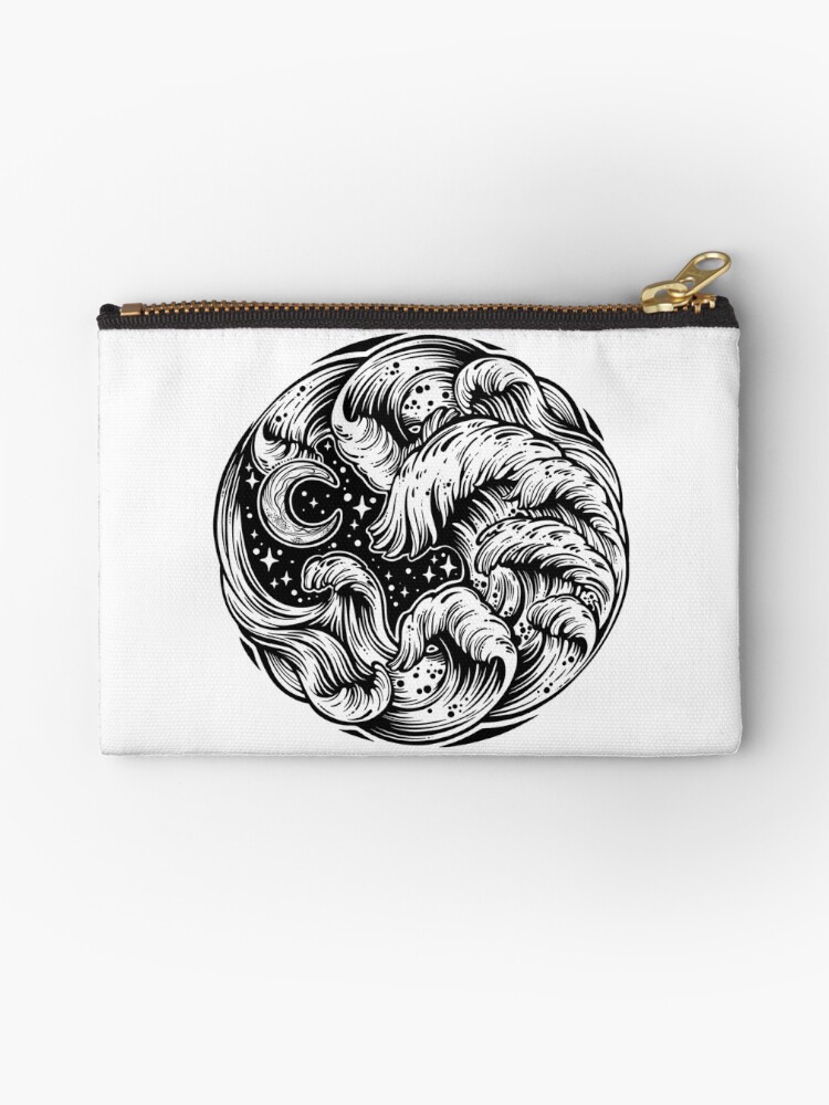 Hand drawn water waves in the sea line art drawing. | Zipper Pouch