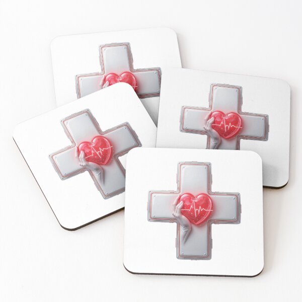 Item preview, Gloved Hand Holding Red Heart with ECG Line and White Cross designed and sold by Creative88Art.